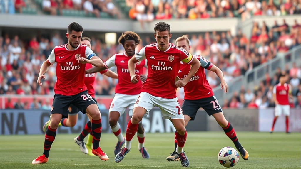 Team of elite soccer players during competitive match, maintaining high-intensity pressure, synchronized defensive positioning, authentic match action photography, stadium environment