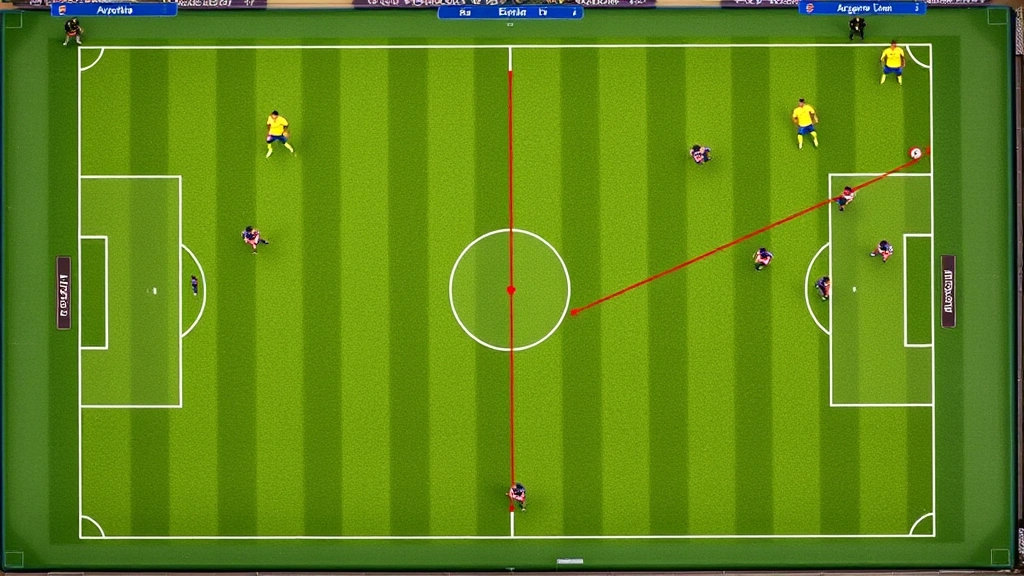 Tactical overhead view of football pitch showing formation comparison, with player positioning illustrating Argentina possession control versus Ecuador counter-attacking setup during competitive match