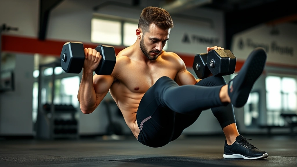 Male fitness athlete performing advanced core stability work with loaded carries using heavy dumbbells, demonstrating functional strength and proper posture during intense conditioning workout