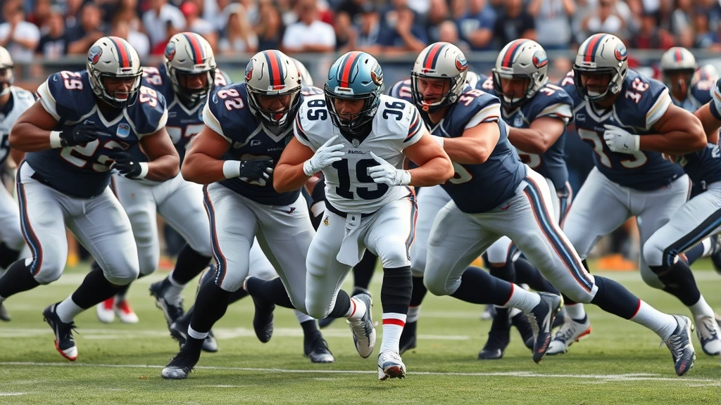 Defensive linemen in aggressive pursuit creating quarterback pressure, multiple defenders closing pocket simultaneously, showing gap control and athletic dominance, no visible text