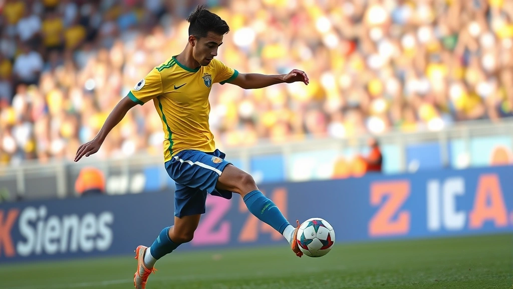 Elite Brazilian footballer executing precise passing under pressure in midfield, displaying technical excellence and ball control mastery during intense international competition
