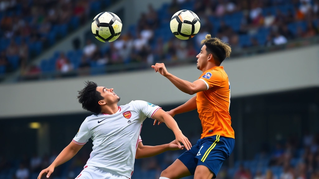 Two national team players competing for aerial dominance during header challenge, demonstrating physical conditioning and match intensity in high-stakes international football encounter