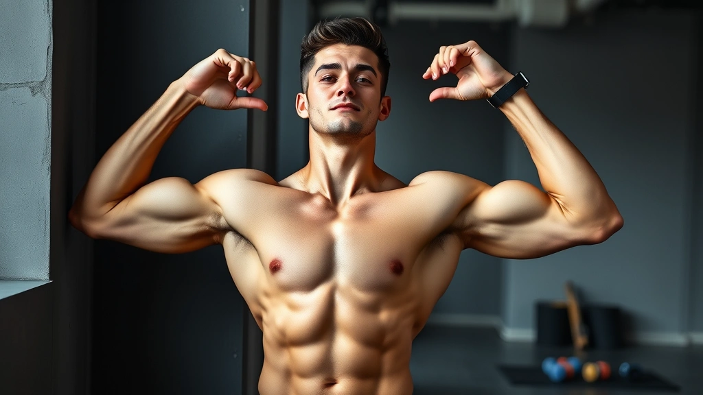 Male athlete in shoulder opener pose against wall, showing thoracic and chest flexibility, muscular build, determination visible, modern gym background with yoga props nearby