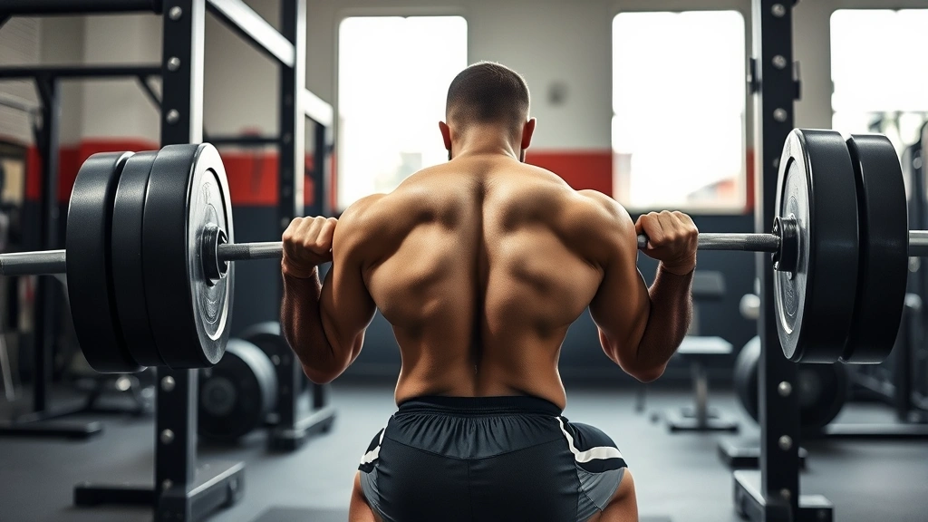 College football player performing heavy barbell back squat in well-lit strength facility with professional equipment, focused intensity expression, athletic build, black and white color scheme