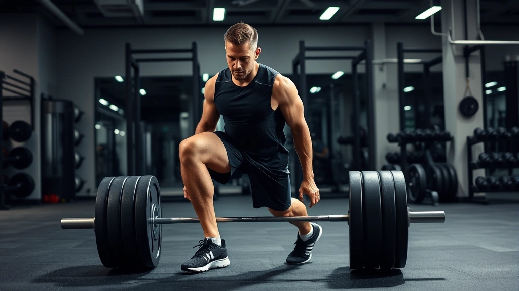 Athlete performing single-leg Romanian deadlift exercise in modern gym facility, demonstrating functional strength training for football, focused form, professional setting