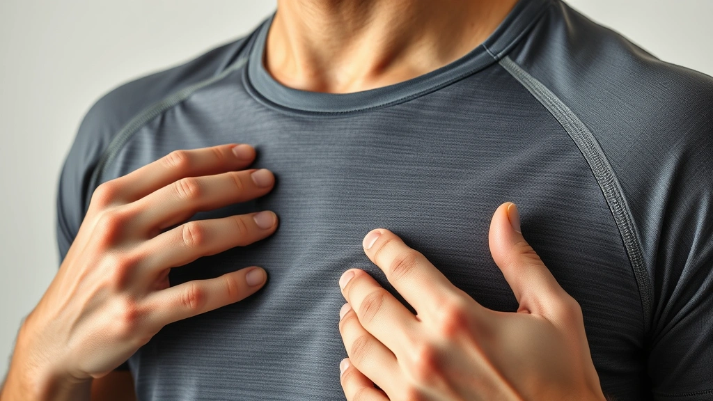 Close-up detail shot of jersey fabric texture and stitching quality, showing polyester material with moisture-wicking properties, hands adjusting fit at chest area, professional sports apparel photography