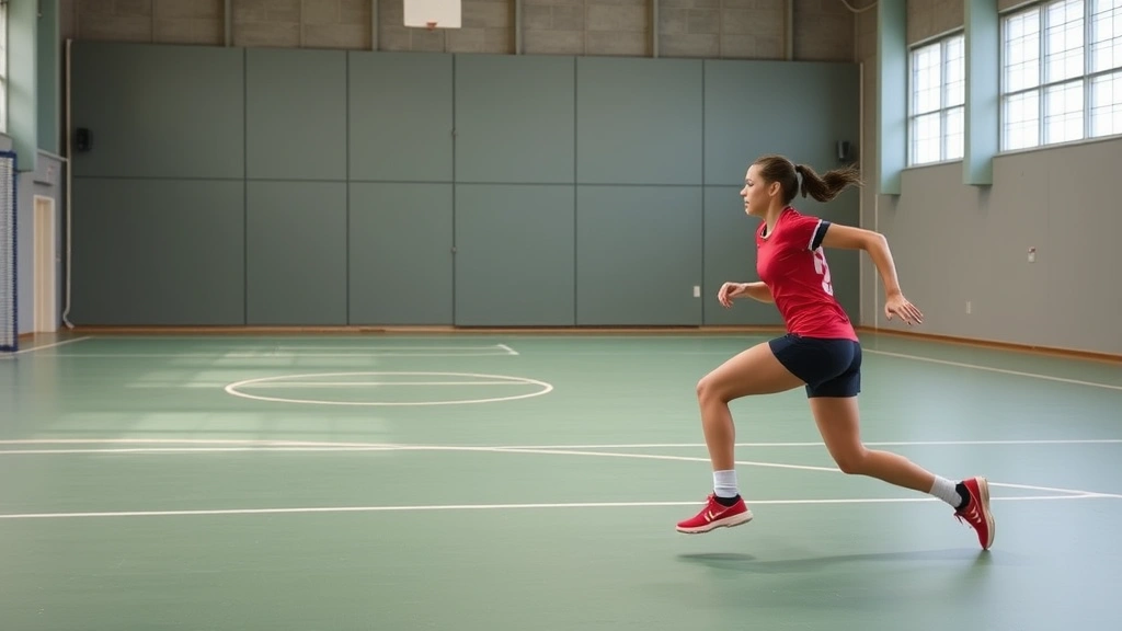 Elite netball player executing dynamic change of direction movement, demonstrating agility and core stability during rapid court positioning