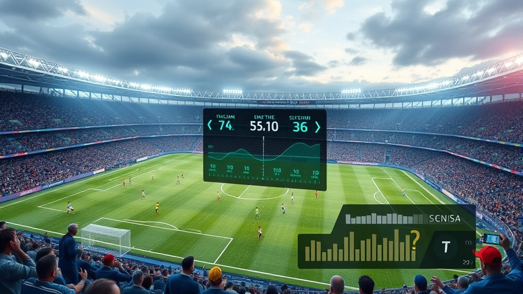 Dynamic football match scene with animated SVG graphics overlay showing player movement tracking, real-time statistics, and interactive game data visualization on stadium display