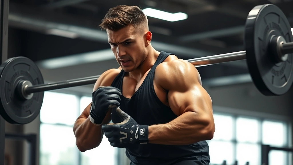 Athletic football player performing explosive power clean exercise with proper form, intense focused expression, well-lit gym environment, dynamic movement captured mid-lift