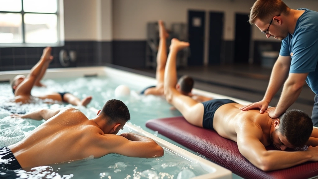 Recovery and conditioning: Athletes performing ice bath immersion, dynamic stretching, foam rolling, and massage therapy techniques to optimize physiological recovery between quarters and maintain peak performance