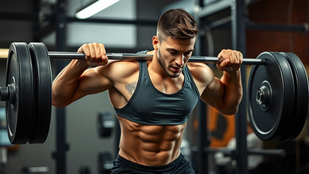 Young male athlete executing explosive power clean movement with barbell, caught mid-pull showing dynamic power generation, muscular development visible, professional gym setting, photorealistic