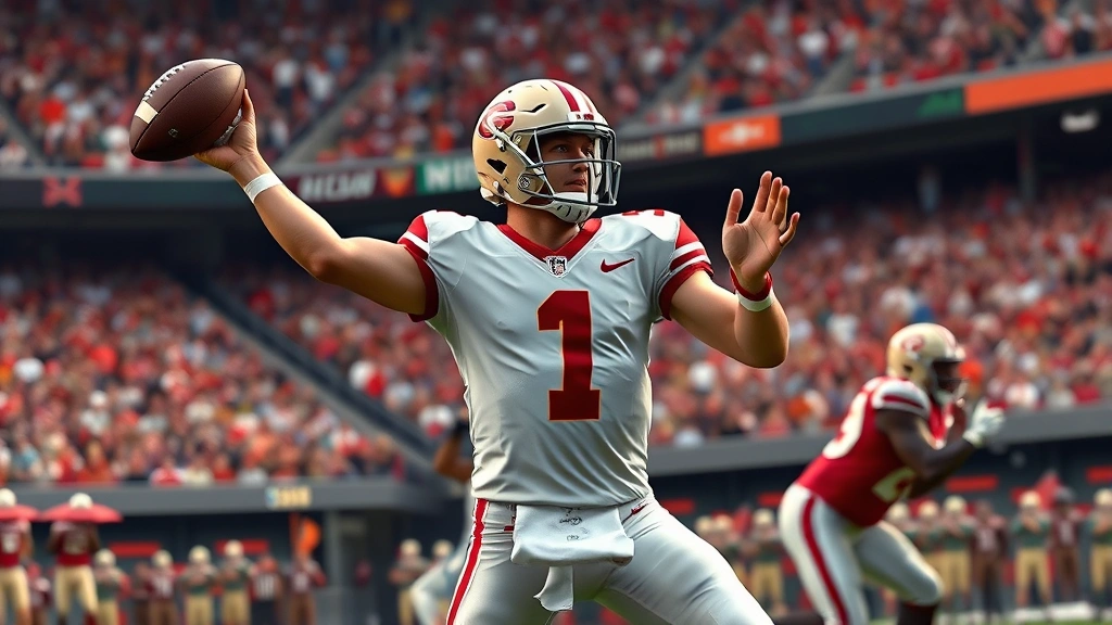 College football quarterback throwing pass during live game, stadium crowd background, dynamic action shot, photorealistic