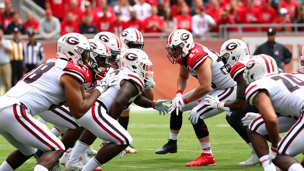 Georgia Bulldogs defensive players in formation during scrimmage, linebackers communicating assignments, defensive linemen demonstrating gap integrity, safeties covering receivers, physical contact and effort visible, coaching feedback happening in background, championship-level execution and discipline