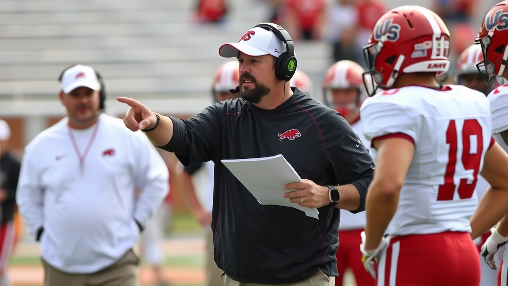 Kirby Smart head coach directing team during scrimmage session, clipboard in hand analyzing plays, pointing at players demonstrating corrections, intense focused expression, other coaches nearby, players listening intently, professional athletic environment, emphasizing coaching excellence and player development