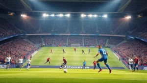 Professional football match action shot showing two teams in organized formation during international stadium match, players in tactical positioning executing play