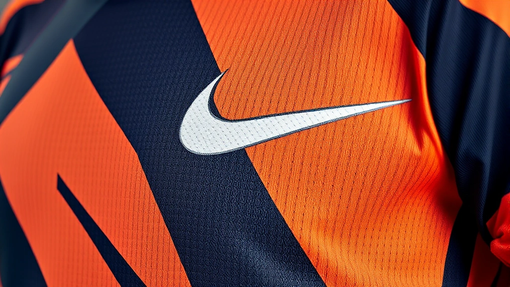 Close-up of advanced Nike Dri-FIT football jersey fabric showing moisture-wicking technology, modern geometric pattern design, premium textile quality, professional product photography