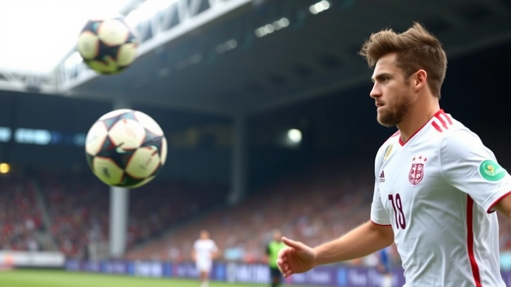 Elite soccer player in white Denmark kit executing precise passing technique mid-field, concentrating expression, professional stadium environment, technical skill demonstration
