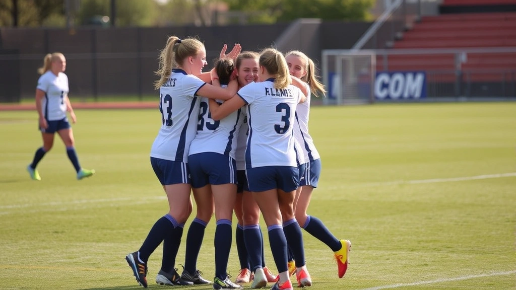Female athletes celebrating together on field after successful play, showing team camaraderie, athletic confidence, and the social community aspect of team sports participation