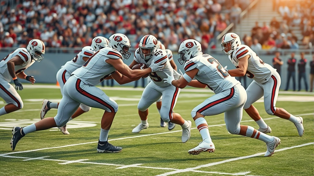 Football players executing defensive drill with proper tackling form and alignment, competitive intensity and precision technique, photorealistic