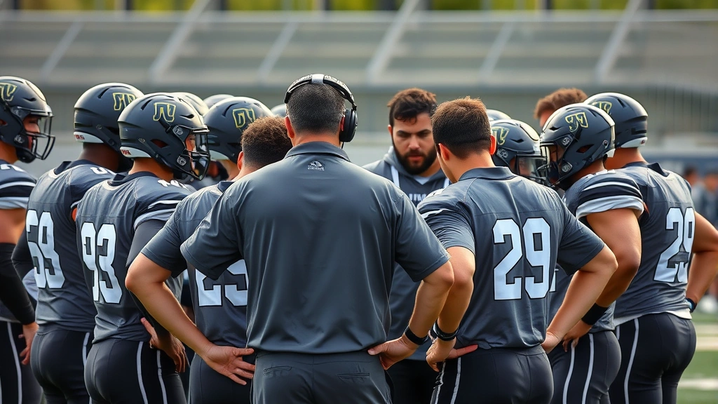 Team huddle with coaches demonstrating strategy and players showing engagement, championship mentality and leadership communication, photorealistic