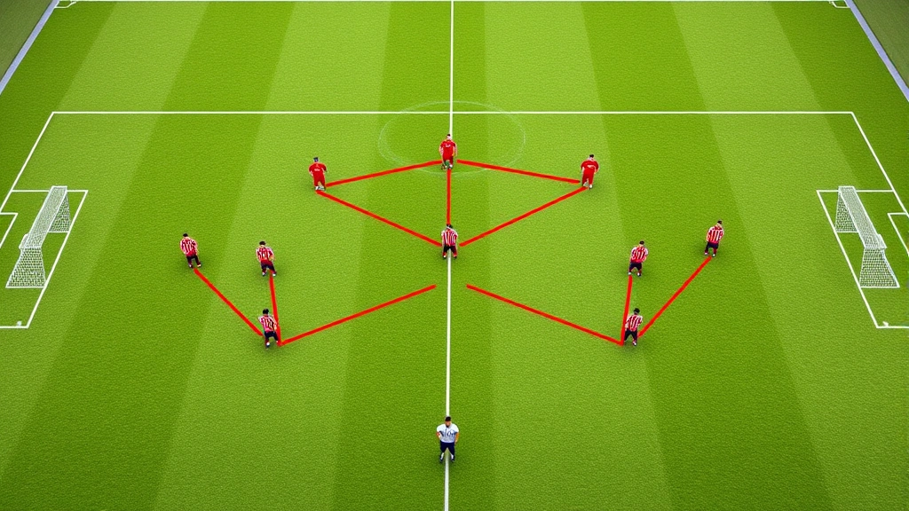 Team tactical formation setup with players positioned strategically on football pitch, showing defensive organization and spatial awareness during match play