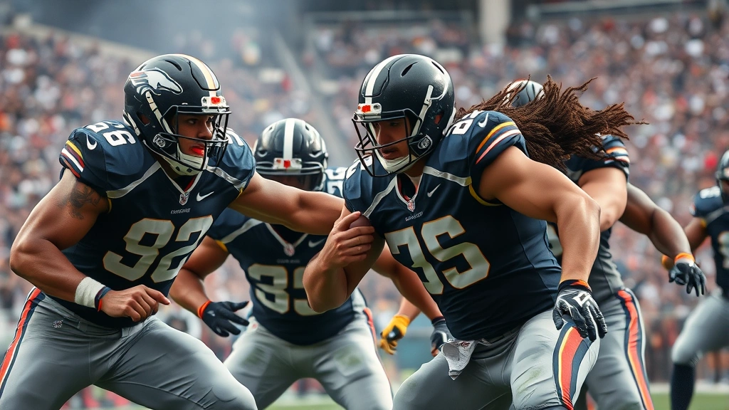 Professional football players in intense physical competition during match, muscular athletes displaying athletic prowess and determination, dynamic action shot with clear visibility of athletic exertion and focus