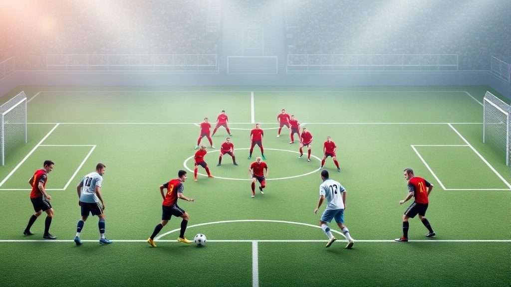 Football team tactical setup showing players positioned for defensive organization and counter-attacking readiness, athletes demonstrating coordination and spatial awareness, fitness and athletic positioning evident