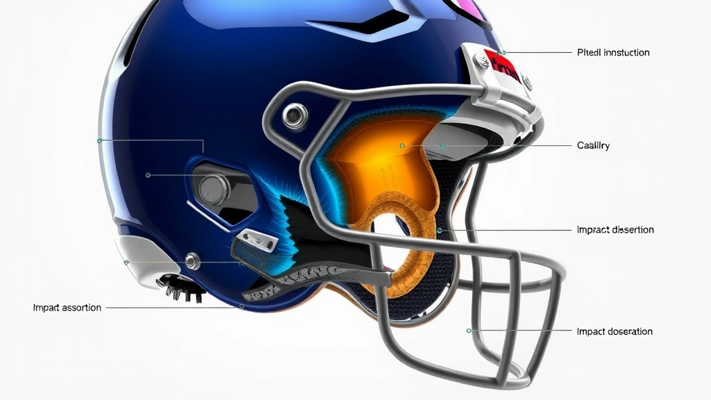 Detailed cross-section view showing internal padding, shell construction, and impact absorption features of modern youth football helmet technology