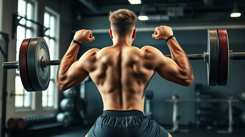 Male football player performing explosive barbell back squat in professional weight room, intense focus, muscular athlete mid-rep with proper form