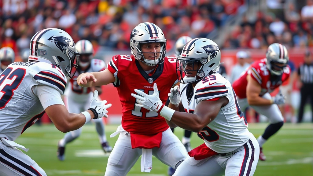 Defensive secondary executing coverage assignment in nickel package, defensive backs communicating pre-snap, focused intensity on faces, professional game action photography