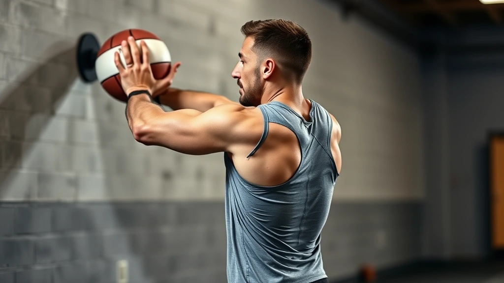 Athlete doing medicine ball rotational throw against wall with explosive power, core rotation visible, athletic facility background, dynamic action capture, strength and power demonstration
