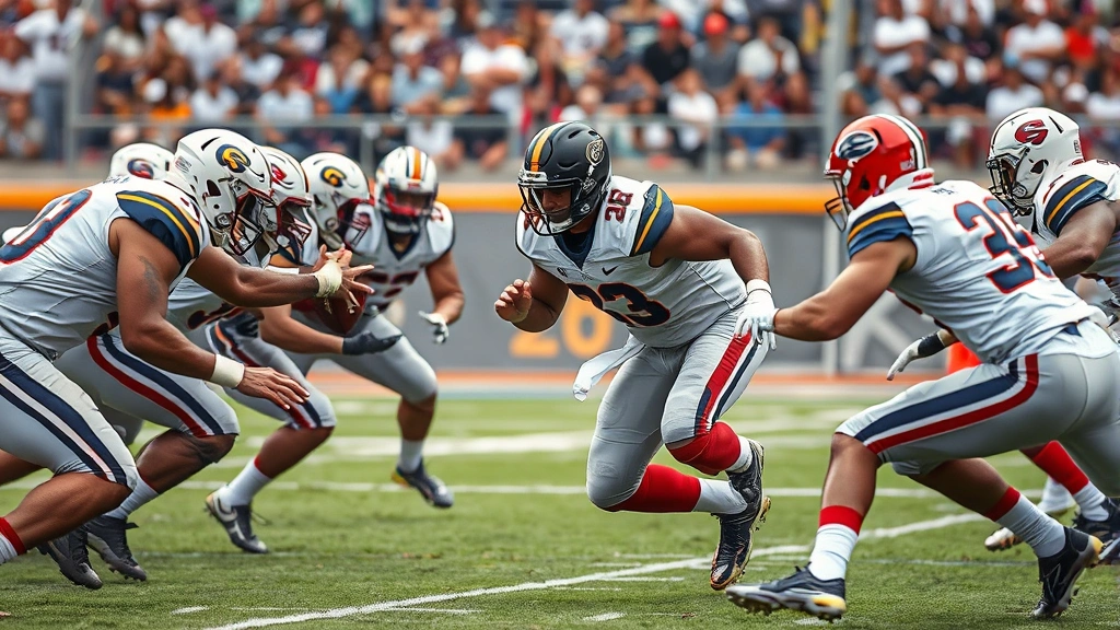 Defensive line pass rush pressure, defensive ends pursuing quarterback with explosive athletic movement, strategic team coordination, game-day intensity and focus