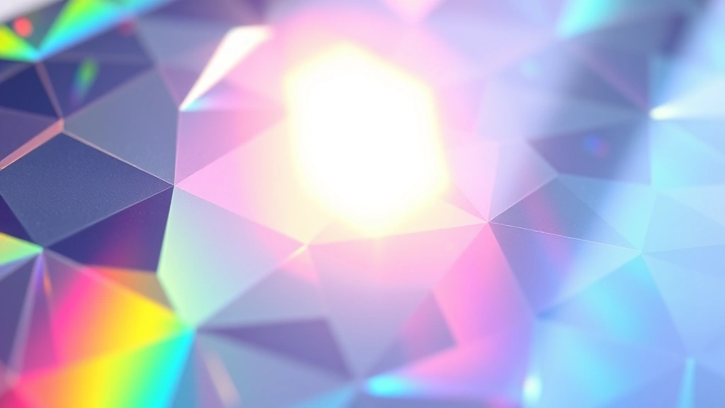 Close-up of shimmering prismatic refractor football card surface with rainbow light reflections, showing intricate geometric prism patterns, photorealistic detail, no text or labels visible