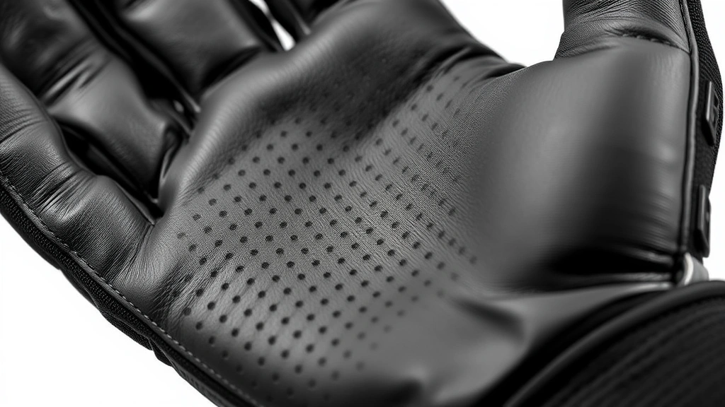 Close-up detail of premium silicone grip coating texture on Rival football glove palm surface, photorealistic material detail, hand positioned to show grip pattern