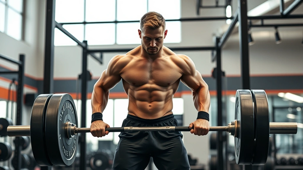College football player performing explosive power clean with heavy barbell in modern strength training facility, muscular physique, intense focus, professional coaching environment