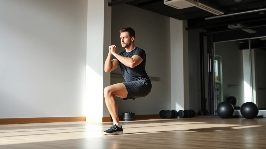 Fit trainer demonstrating Bulgarian split squat with elevated rear foot, showing unilateral leg strength exercise, proper stance and stability, dynamic movement in fitness studio