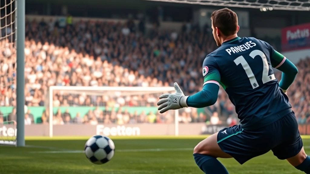 Elite football striker in clinical finishing position during match, preparing to shoot on goal with goalkeeper defending, high-intensity attacking moment, professional match environment with crowd in background