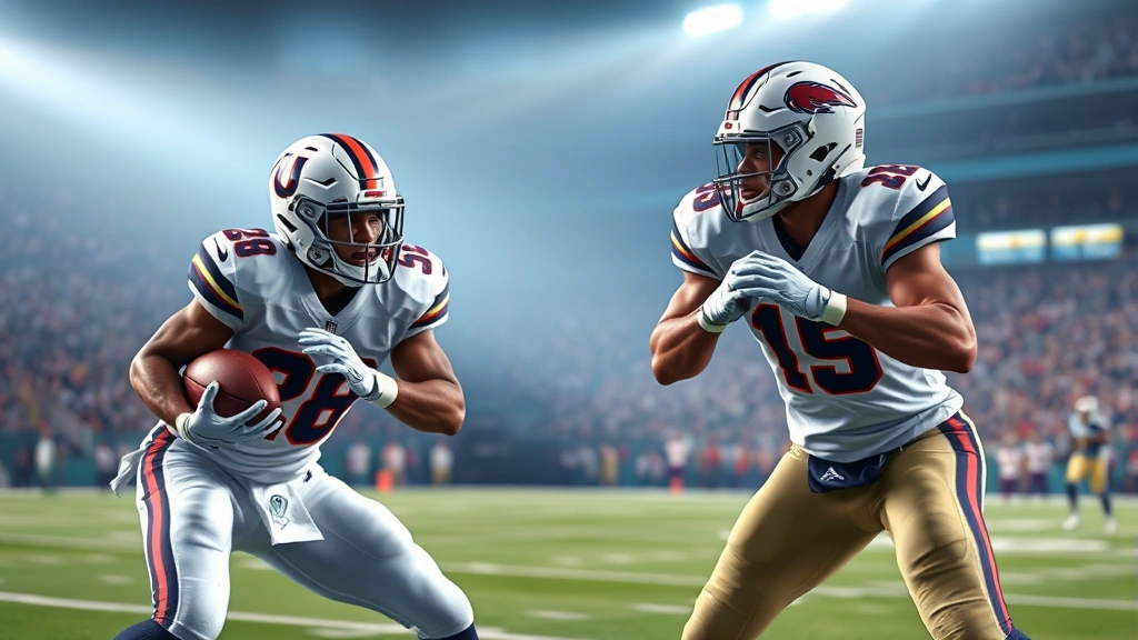 Football defensive secondary executing coverage, cornerback and safety positioning, interception attempt moment, photorealistic stadium lighting, competitive athletic excellence display