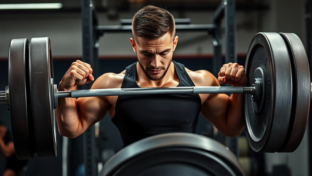 Athlete executing explosive power clean lift with perfect form, dynamic motion captured mid-pull, sweat visible, determination on face, professional strength training facility background, plates leaving ground, athletic power development in action.