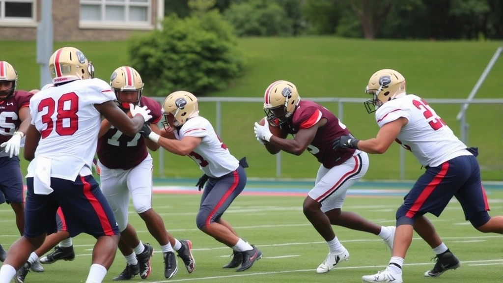 Defensive football players executing tackles and gap control drills during practice, demonstrating proper tackling form, assignment football, and defensive coordination with teammates on the field