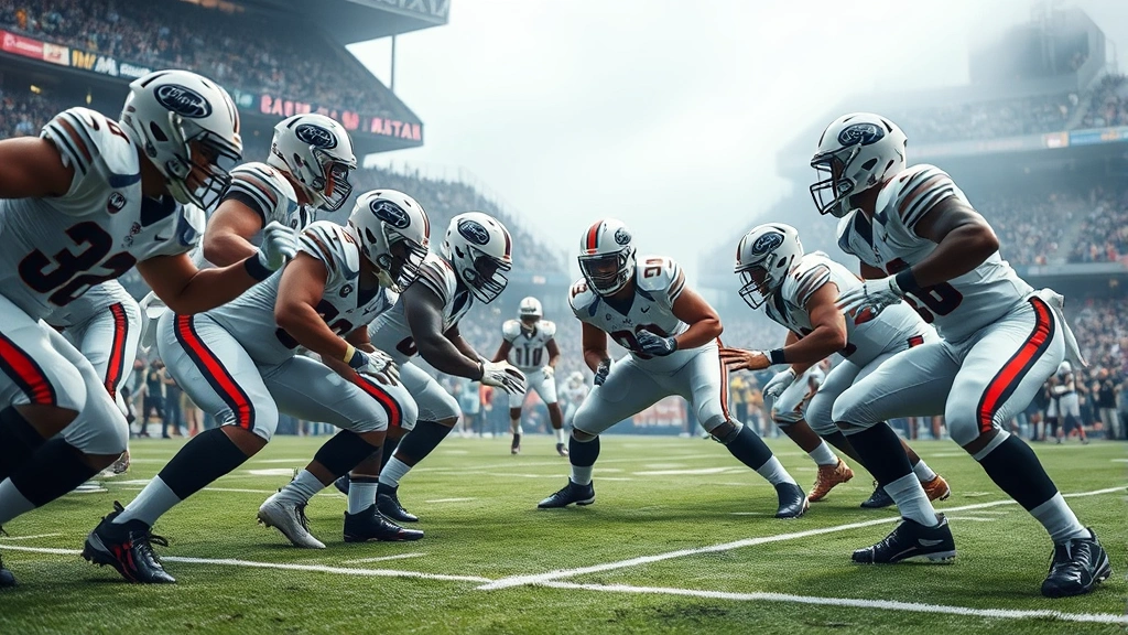 Defensive football players executing perfect gap coverage during live game, defensive line penetrating offensive formation, action-focused intensity, authentic stadium environment, professional sports photography