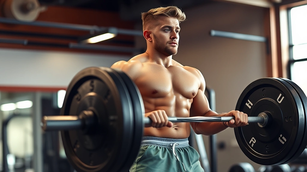 College football player executing heavy barbell deadlift with perfect form in strength training facility, muscular definition visible, intense focus