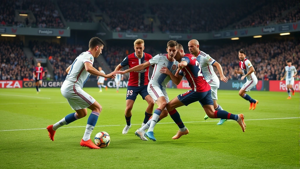 Norwegian national football team players demonstrating high-intensity pressing and tactical coordination during international match, athletic intensity, modern tactical positioning, competitive European stadium atmosphere
