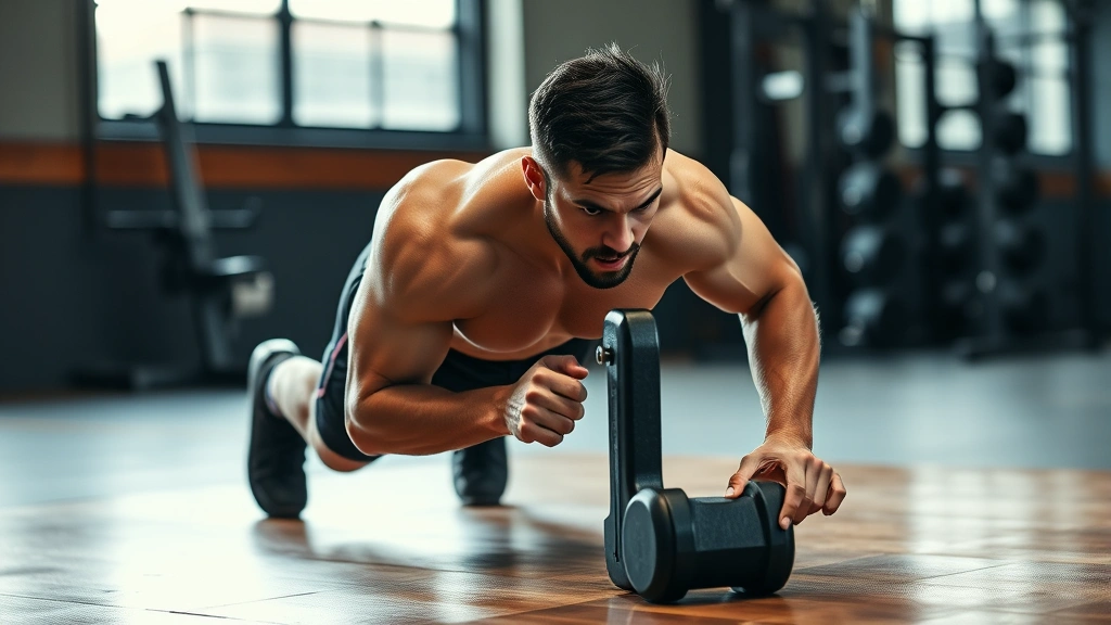 Determined athlete performing maximum effort prowler push across gym floor, muscles engaged, sweat visible, represents conditioning excellence and mental toughness in action