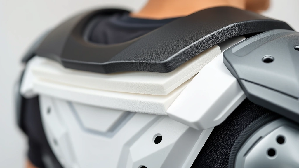 Close-up of properly fitted shoulder pad padding and construction showing foam layers and protective shell design, demonstrating modern impact-absorption technology