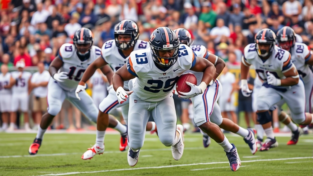 Elite defensive lineman in Utah State uniform penetrating offensive line gap, pursuing ball carrier with intense focus, crowd energy visible in background, showcase of athletic defensive prowess