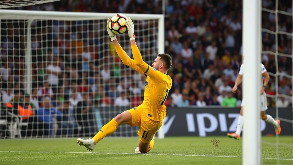 Professional goalkeeper making a save during an international soccer match, showcasing defensive excellence and athletic performance, action-focused sports photography with blurred background